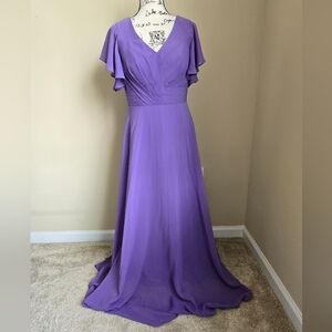 JJ's House Maxi Dress Womens 8 Purple Flutter Sleeve Bridesmaid